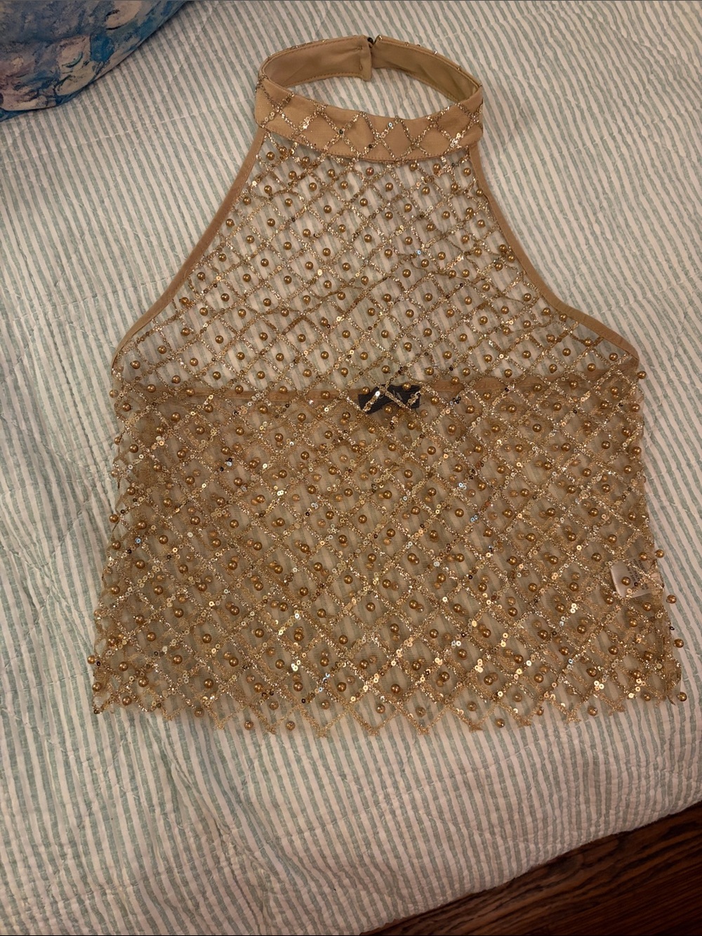 Gold Beaded Halter Mesh Camisole✨NWOT